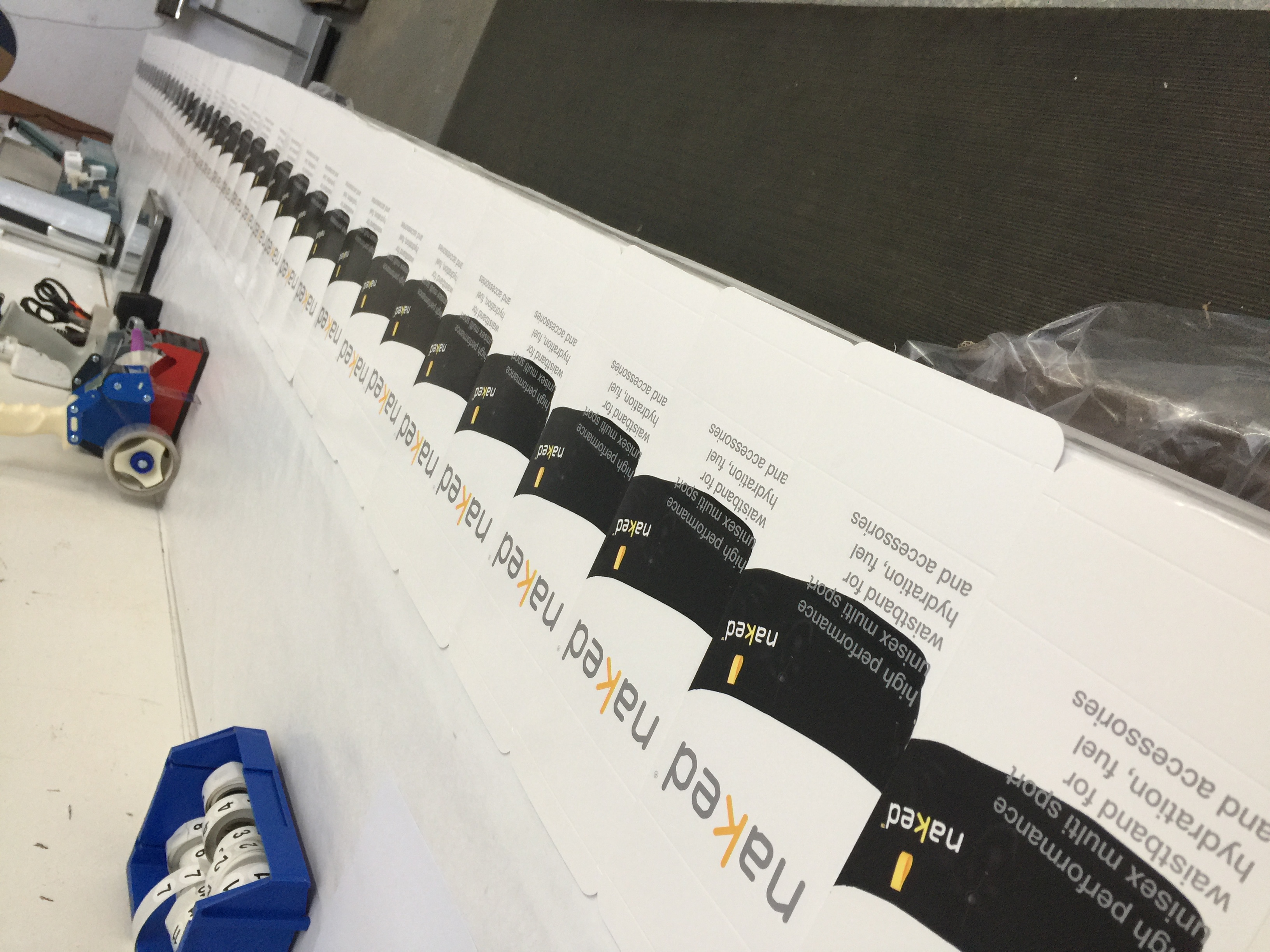 rows of naked running bands laid out during production