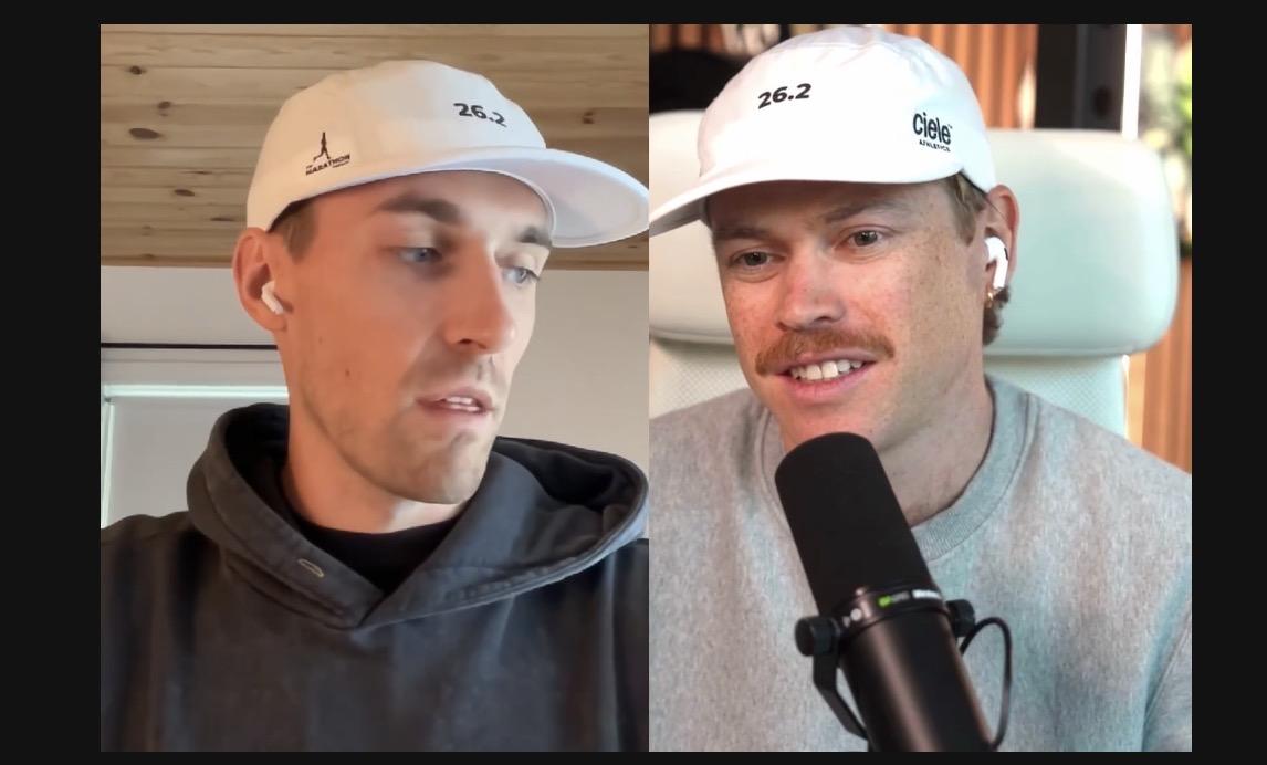 kristian floberg and warick wearing marathon podcast x ciele caps
